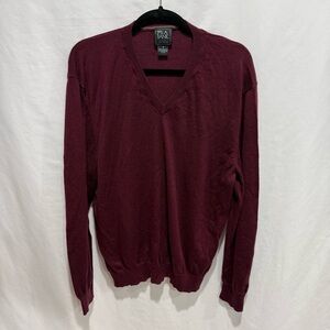 Jos. A. Bank Traveler Burgundy Merino Wool V-Neck Sweater XL Fall Layering Basic